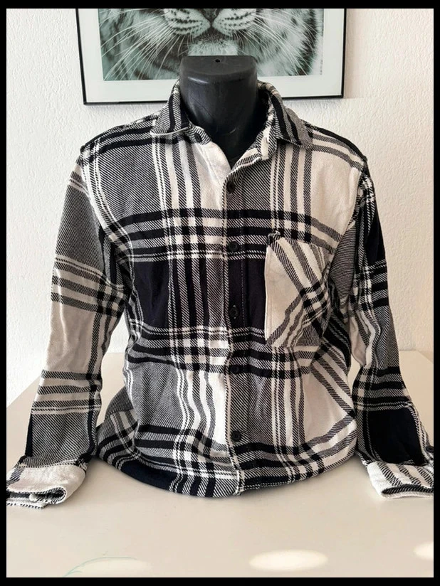 Sobrecasaco de quadrados preto e cru Pull&Bear 100% algodão mangas compridas homem M – photo 2